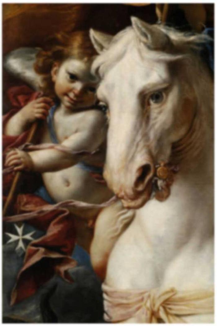 In home page e qui sopra un particolare della pala S. Giorgio e il drago. Sotto cliccando  la tela completa